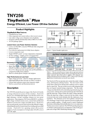 TYN256P datasheet - Energy Efficient, Low Power Off-line Switcher