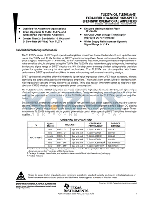 TLE2071AQDRG4Q1 datasheet - EXCALIBUR LOW-NOISE HIGH-SPEED JFET-INPUT OPERATIONAL AMPLIFIERS