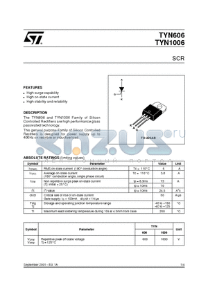 TYN606 datasheet - SCR