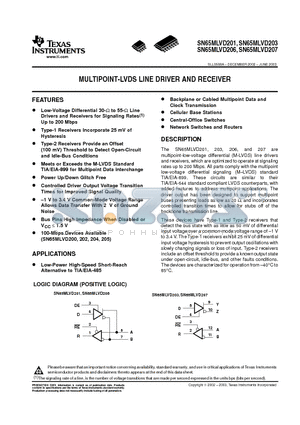 SN65MLVD201 datasheet - MULTIPOINT-LVDS LINE DRIVER AND RECEIVER