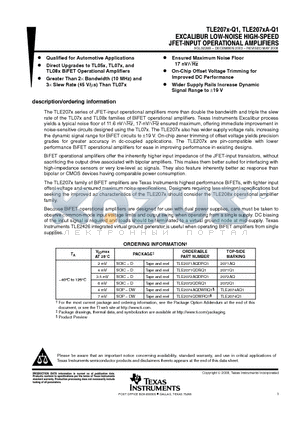 TLE2071QDRQ1 datasheet - EXCALIBUR LOW-NOISE HIGH-SPEED JFET-INPUT OPERATIONAL AMPLIFIERS