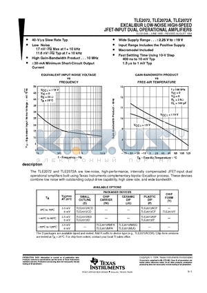 TLE2072AIP datasheet - EXCALIBUR LOW-NOISE HIGH-SPEED JFET-INPUT DUAL OPERATIONAL AMPLIFIERS
