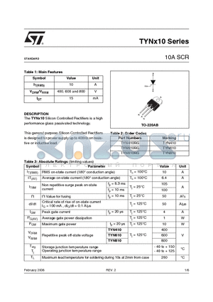 TYN810RG datasheet - 10A SCR