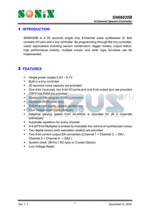 SN66020B datasheet - 4-Channel Speech Controller