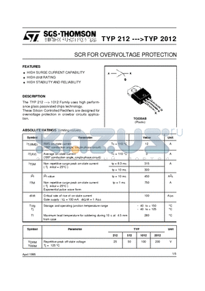 TYP1012 datasheet - SCR FOR OVERVOLTAGE PROTECTION