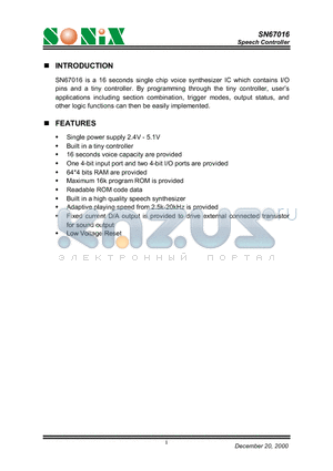 SN67016 datasheet - Speech Controller