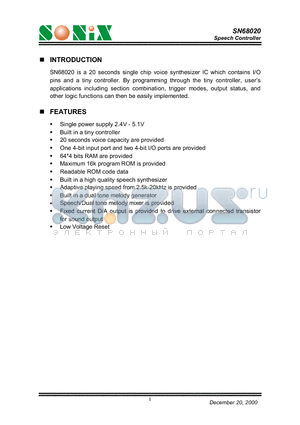 SN68020 datasheet - Speech Controller