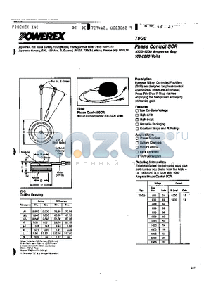 T9G02010 datasheet - Phase Control SCR (1000-1200 Amperes Avg 100-2200 Volts)
