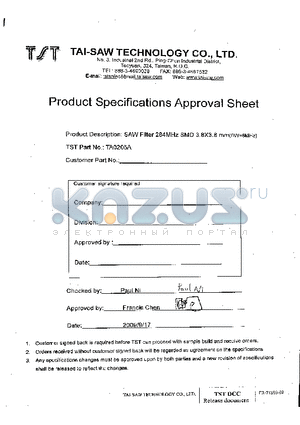 TA0205A datasheet - 284MHz SAW Filter