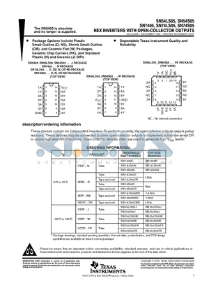 SN7405D datasheet - HEX INVERTERS WITH OPEN-COLLECTOR OUTPUTS