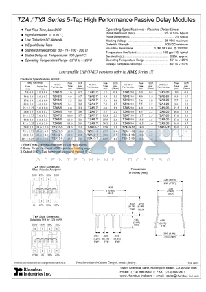 TZA3-10 datasheet - TZA / TYA Series 5-Tap High Performance Passive Delay Modules