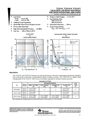 TLE2141 datasheet - EXCALIBUR LOW-NOISE HIGH-SPEED PRECISION OPERATIONAL AMPLIFIERS