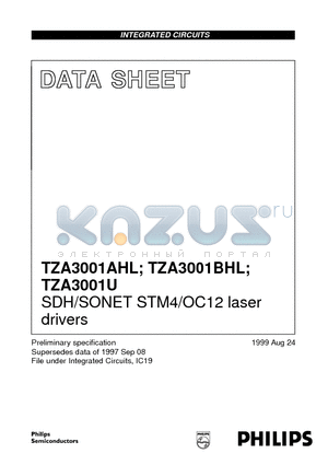 TZA3001U datasheet - SDH/SONET STM4/OC12 laser drivers