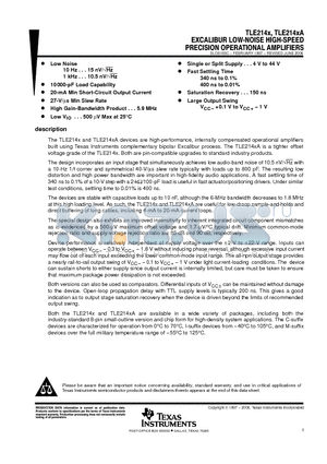 TLE2141ACDG4 datasheet - EXCALIBUR LOW-NOISE HIGH-SPEED PRECISION OPERATIONAL AMPLIFIERS