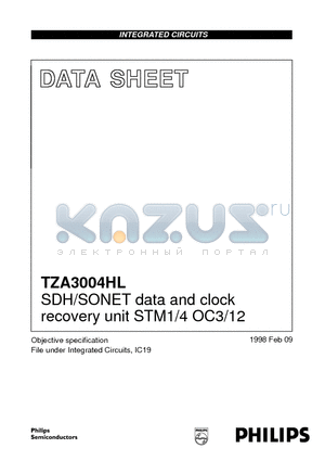 TZA3004HL datasheet - SDH/SONET data and clock recovery unit STM1/4 OC3/12
