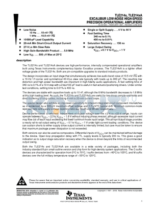 TLE2141ACP datasheet - EXCALIBUR LOW-NOISE HIGH-SPEED PRECISION OPERATIONAL AMPLIFIERS