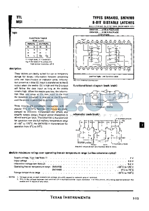 SN74100 datasheet - 8-BIT BISTABLE LATCHES