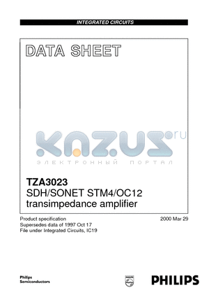 TZA3023 datasheet - SDH/SONET STM4/OC12 transimpedance amplifier