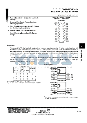 SN74116N datasheet - DUAL 4-bit LATCHES WITH CLEAR