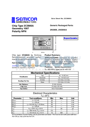 SD3866AF datasheet - Chip Type 2C3866A Geometry 1007 Polarity NPN