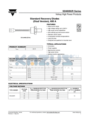 SD400N/R16 datasheet - Standard Recovery Diodes (Stud Version), 400 A