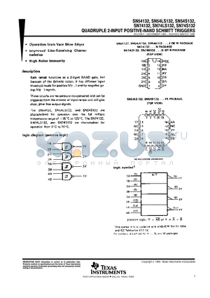 SN74132N datasheet - QUADRUPLE 2-INPUT POSITIVE-NAND SCHMITT TRIGGERS