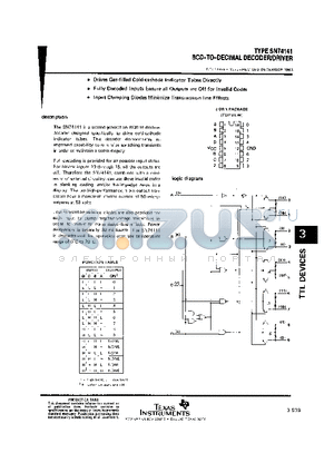 SN74141J datasheet - BCD-TO-DECIMAL DECODER/DRIVER