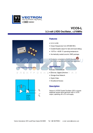 VCC6-LAC-622M080 datasheet - 3.3 volt LVDS Oscillator, >270MHz