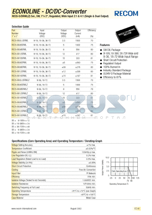 REC5-2409SRWLZ datasheet - ECONOLINE - DC/DC - CONVERTER