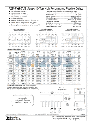 TZB12-20 datasheet - TZB-TYB-TUB Series 10-Tap High Performance Passive Delays