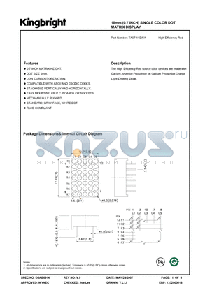 TA07-11EWA datasheet - 18mm (0.7 INCH) SINGLE COLOR DOT MATRIX DISPLAY