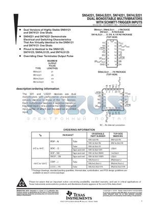 SN7422 datasheet - DUAL MONOSTABLE MULTIVIBRATORS WITH SCHMITT-TRIGGER INPUTS