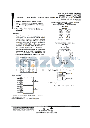 SN7422 datasheet - DUAL 4 INPUT POSITIVE NAND GATES WITH OPEN COLLECTOR OUTPUTS