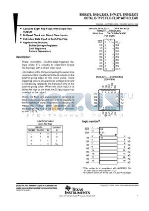 SN74273 datasheet - OCTAL D-TYPE FLIP-FLOP WITH CLEAR