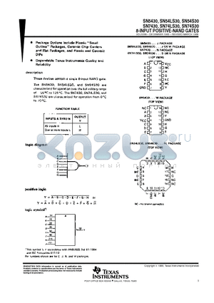 SN7430 datasheet - 8-INPUT POSITIVE-NAND GATES