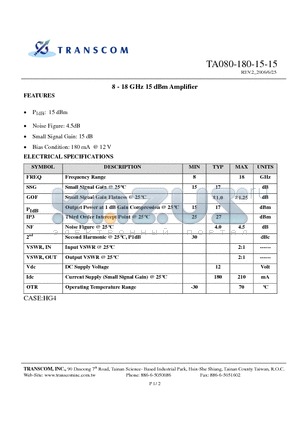 TA080-180-15-15 datasheet - 8 - 18 GHz 15 dBm Amplifier