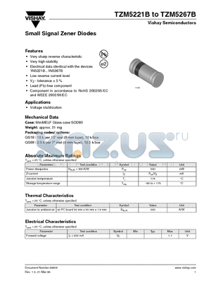 TZM5227B datasheet - Small Signal Zener Diodes
