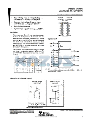 SN74376 datasheet - QUADRUPLE J-K FLIP-FLOPS