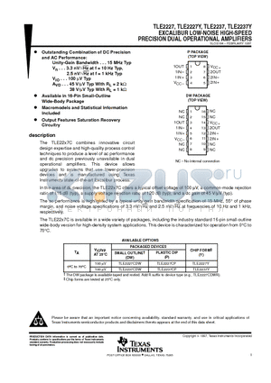 TLE2227CDW datasheet - EXCALIBUR LOW-NOISE HIGH-SPEED PRECISION DUAL OPERATIONAL AMPLIFIERS