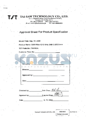 TA0888A datasheet - SAW Filter 1210 MHz