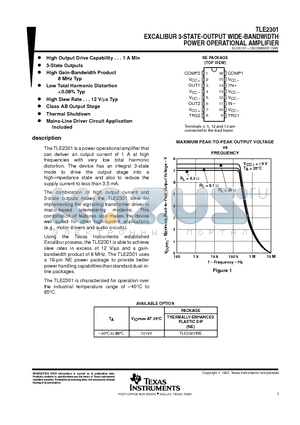 TLE2301 datasheet - EXCALIBUR 3-STATE-OUTPUT WIDE-BANDWIDTH POWER OPERATIONAL AMPLIFIER