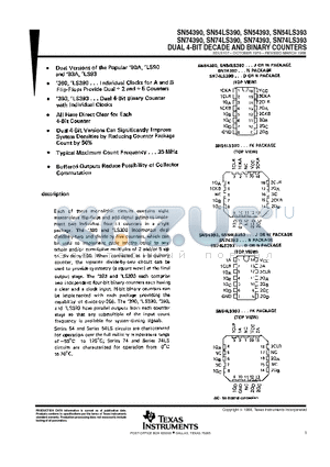 SN74393N3 datasheet - DUAL 4-BIT DECADE AND BINARY COUNTERS