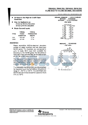 SN7442A datasheet - 4-LINE BCD TO 10-LINE DECIMAL DECODERS