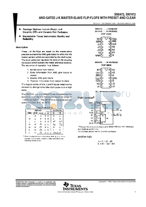 SN7472N datasheet - AND-GATED J-K MASTER-SLAVE FLIP-FLOPS WITH PRESET AND CLEAR