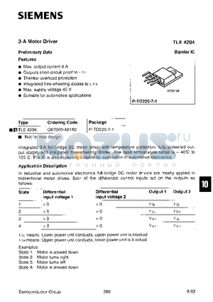 TLE4204 datasheet - 3-A MOTOR DRIVER