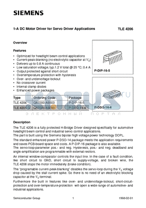 TLE4206G datasheet - 1-A DC Motor Driver for Servo Driver Applications