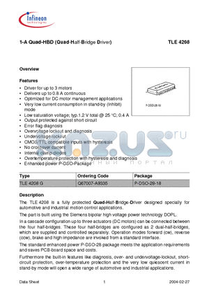 TLE4208G datasheet - 1-A Quad-HBD (Quad-Half-Bridge Driver)