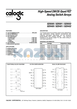 SD5000 datasheet - High-Speed DMOS Quad FET Analog Switch Arrays