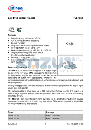 TLE4251 datasheet - Low Drop Voltage Tracker 400 mA output current capability
