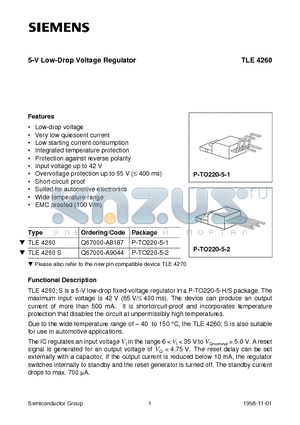 TLE4260 datasheet - 5-V Low-Drop Voltage Regulator